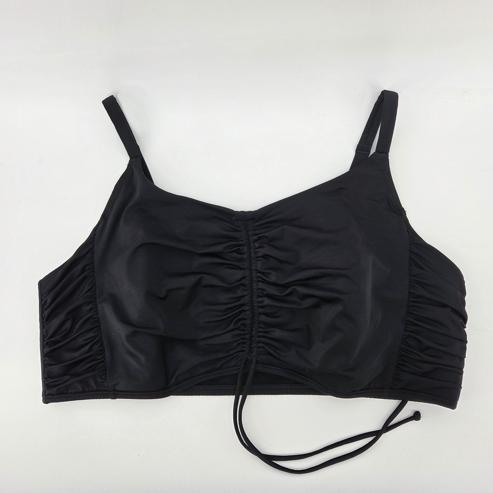 Cacique‎ Swim Bikini Top 26 Black Ruched Wireless Adjustable Minimalist Classic
